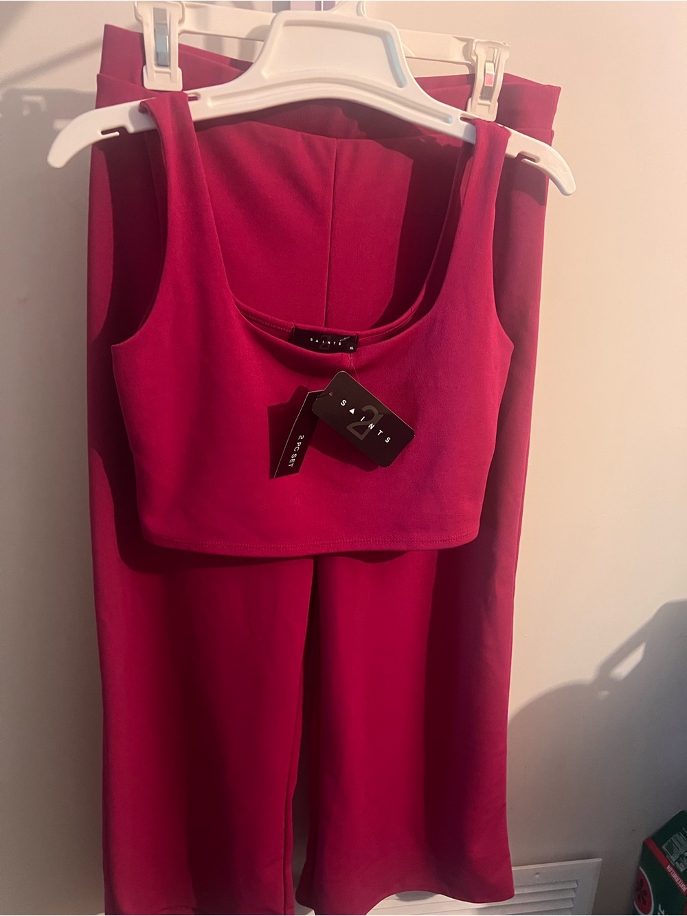 Wide-Leg Jumpsuit Set in Magenta - Crop Tank & High-Waist Pants
